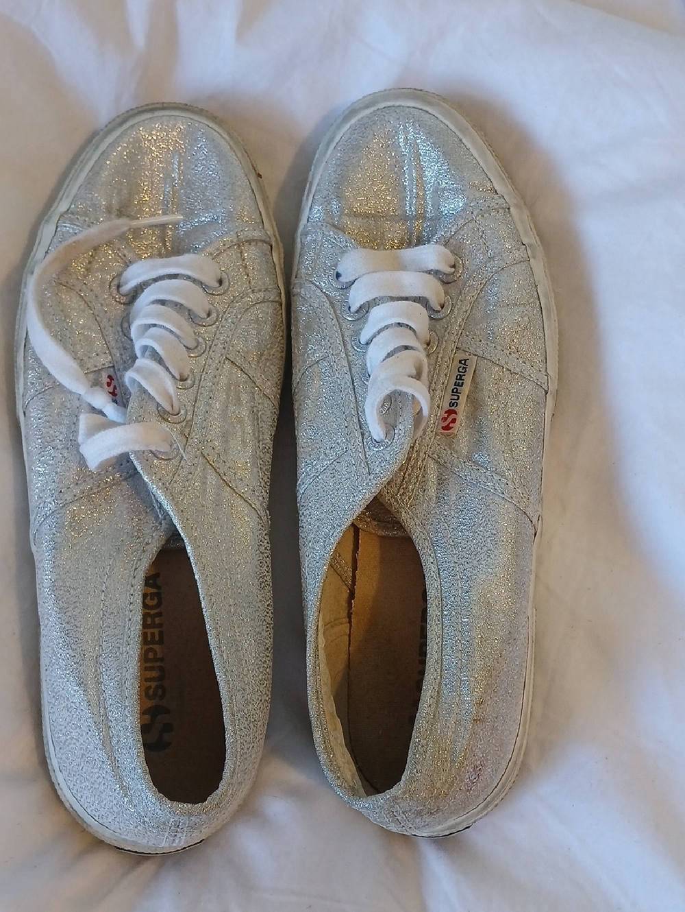 Superga Silver Glitter Low-Top Lace-Up Sneakers